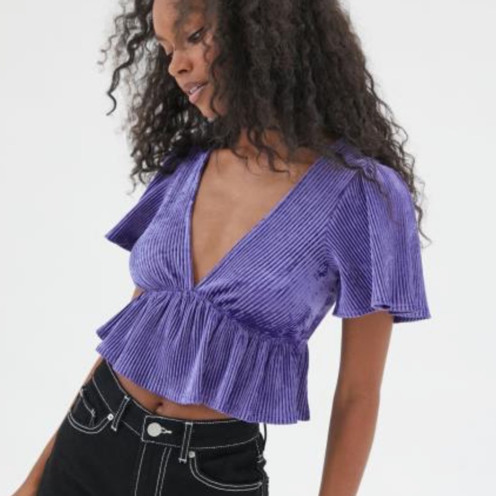 Urban outfitters blue velvet peplum top size S